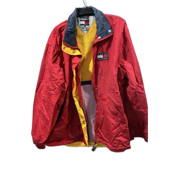Vintage Tommy Hilfiger Red Sailing Jacket XL Flag Spellout Nylon Windbreaker - Picture 1 of 14